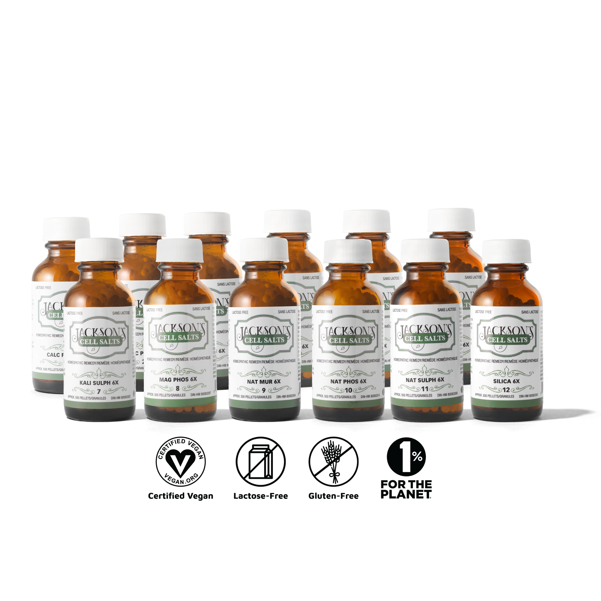 12 Cell Salt Kit - Certified Vegan, Lactose-Free Schuessler Cell Salts in 6X potency