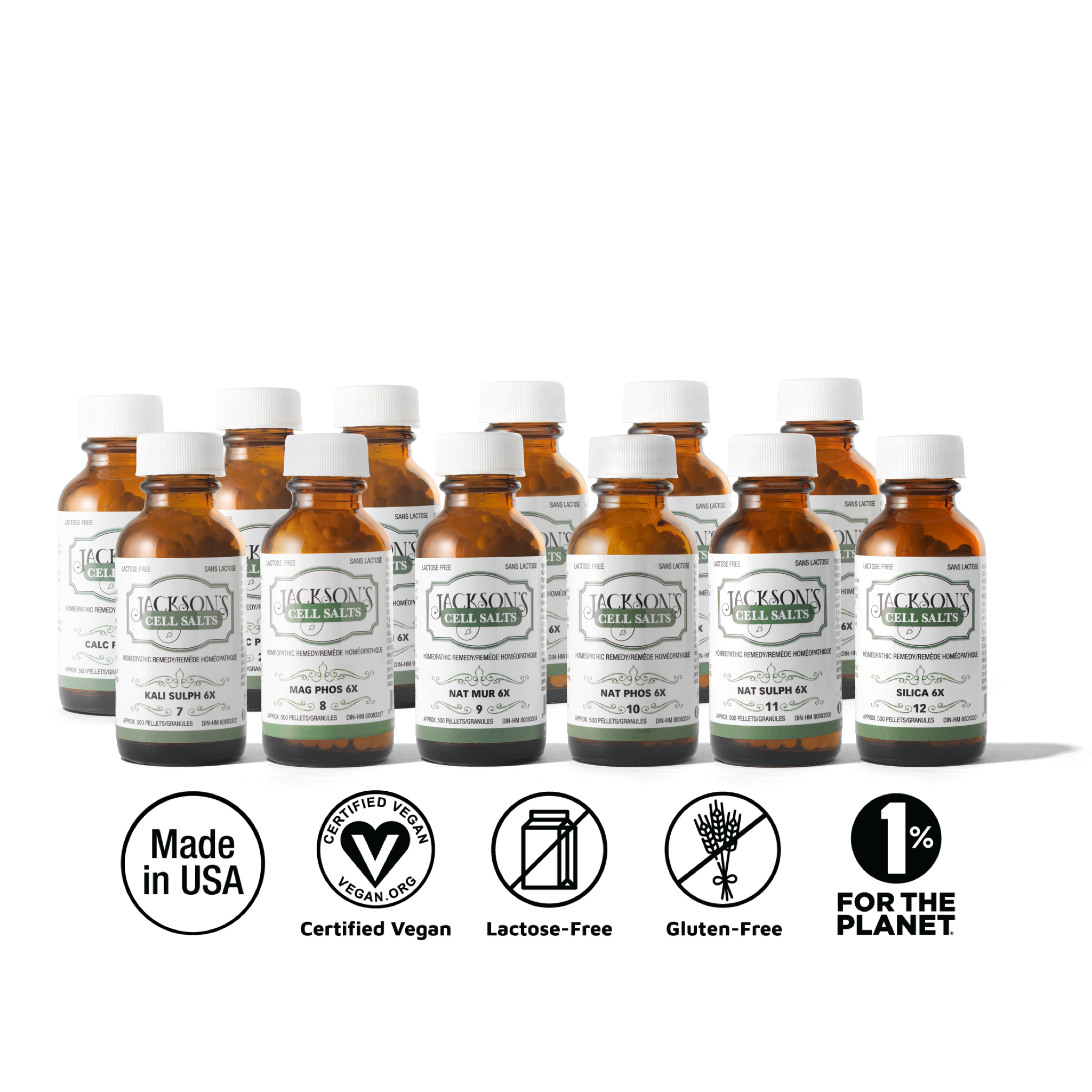 Bundle and Save: Set of Cell Salts #1-12 - Certified Vegan, Lactose-Free Schuessler Cell Salts in 6X potency (12 bottles)