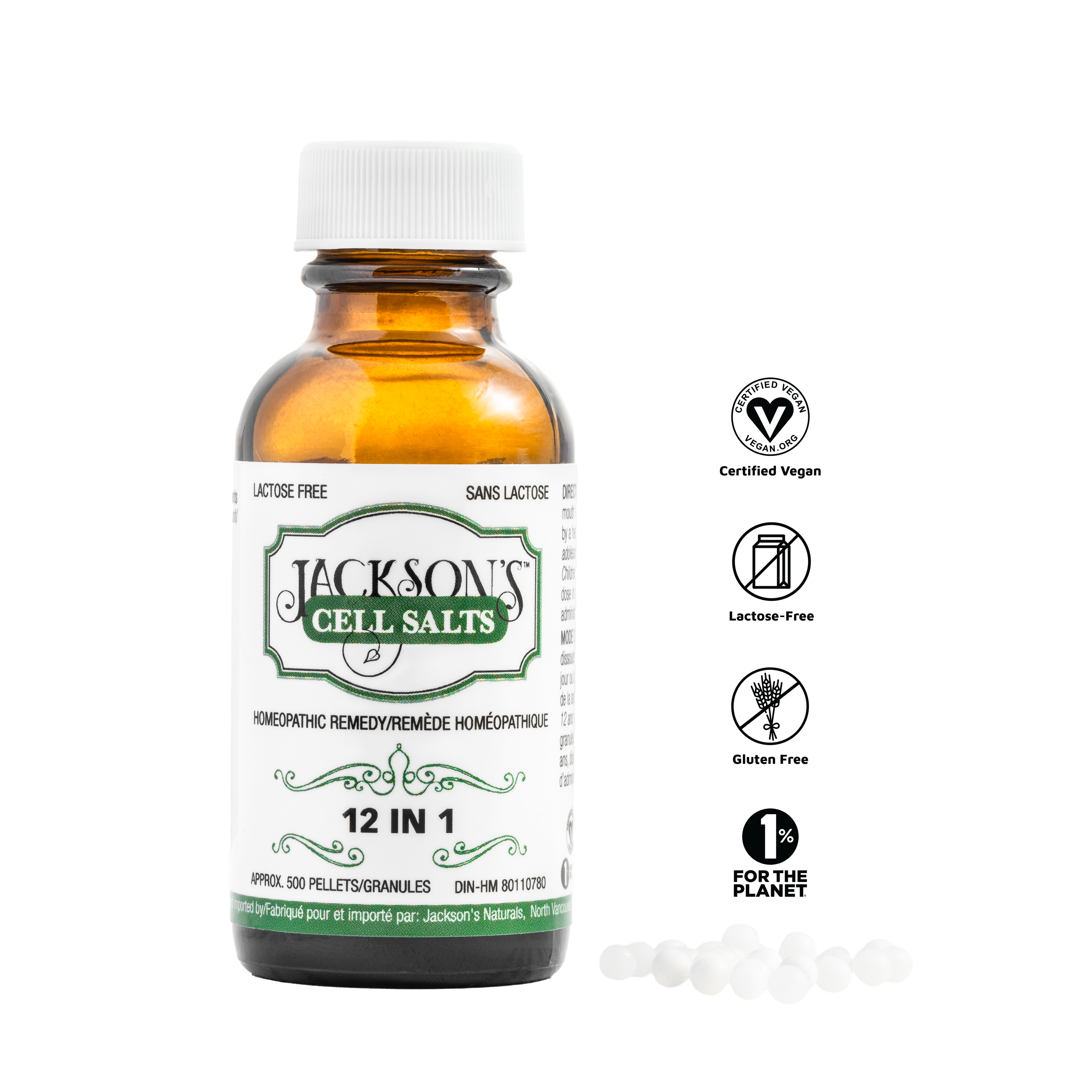 Jackson's 12 in 1 (500 pellets) - Certified Vegan, Lactose-Free All 12 Cell Salt Combination