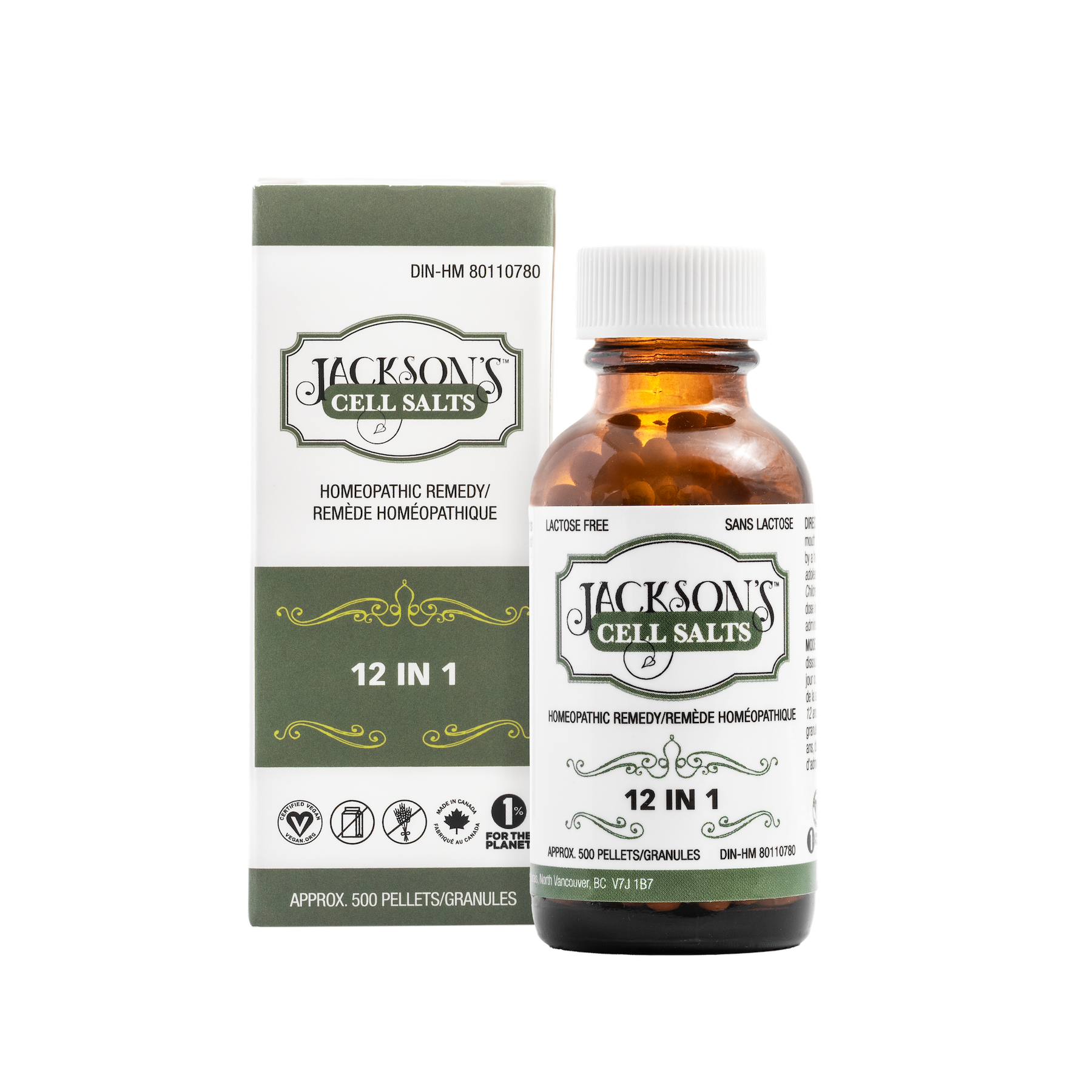 Jackson's 12 in 1 (500 pellets) - Certified Vegan, Lactose-Free All 12 Tissue Cell Salt Combination