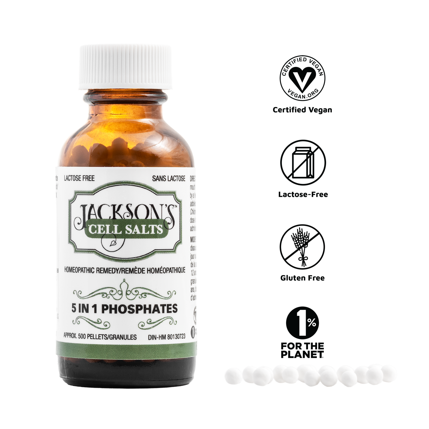Jackson's 5 in 1 Phosphates (500 pellets size 40) - Certified Vegan, Lactose free, Phosphate Combination Cell Salt