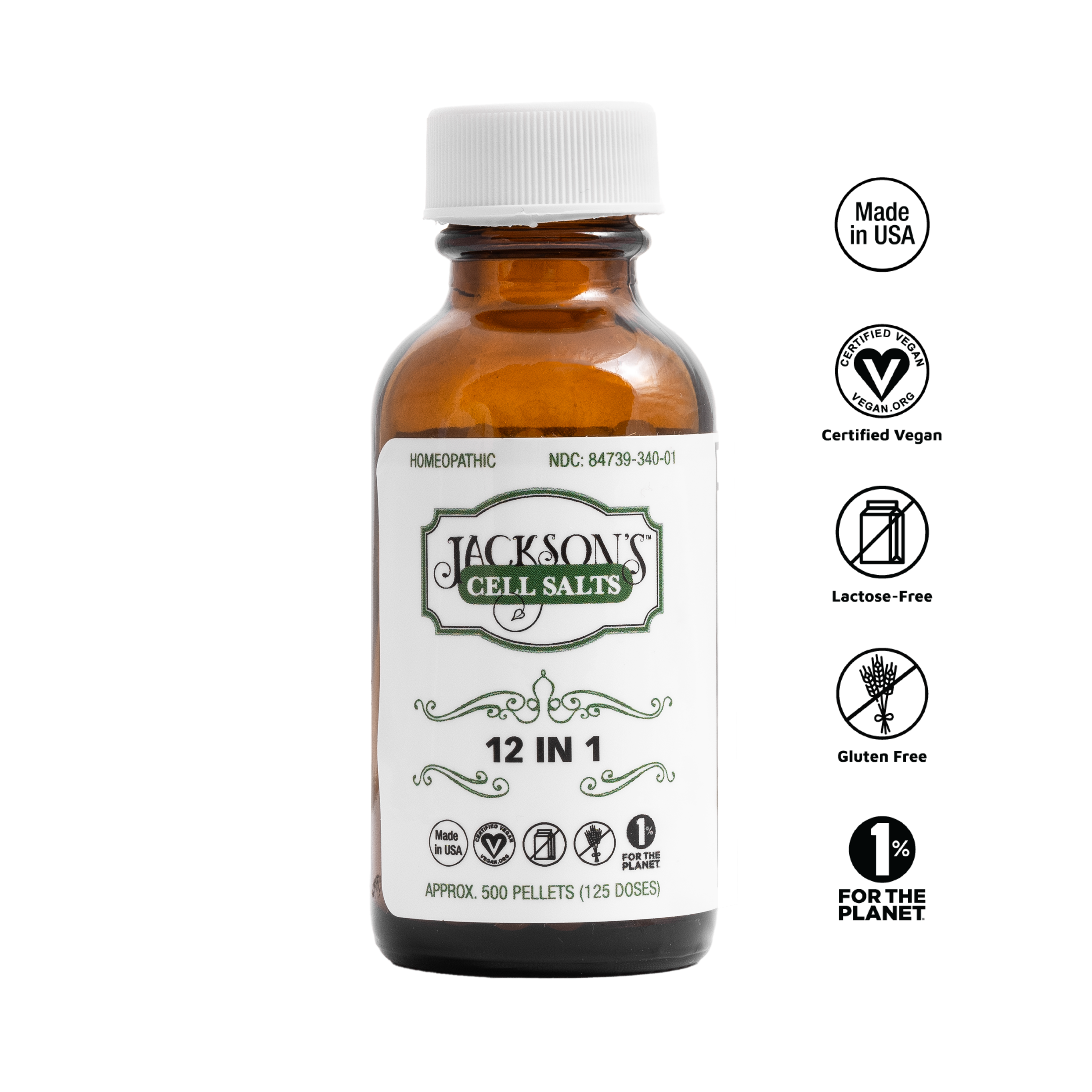 Jackson's 12 in 1 (500 pellets) - Certified Vegan, Lactose-Free All 12 Cell Salt Combination