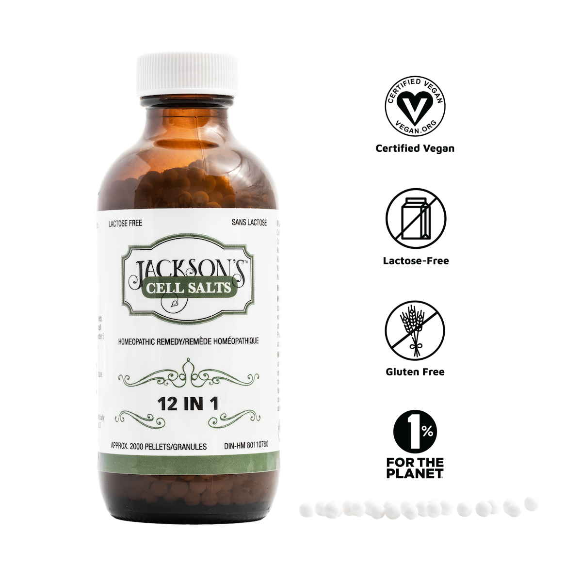 Jackson's 12 in 1 LARGE bottle (2000 pellets) - Certified Vegan, Lactose-Free All 12 Cell Salt Combination
