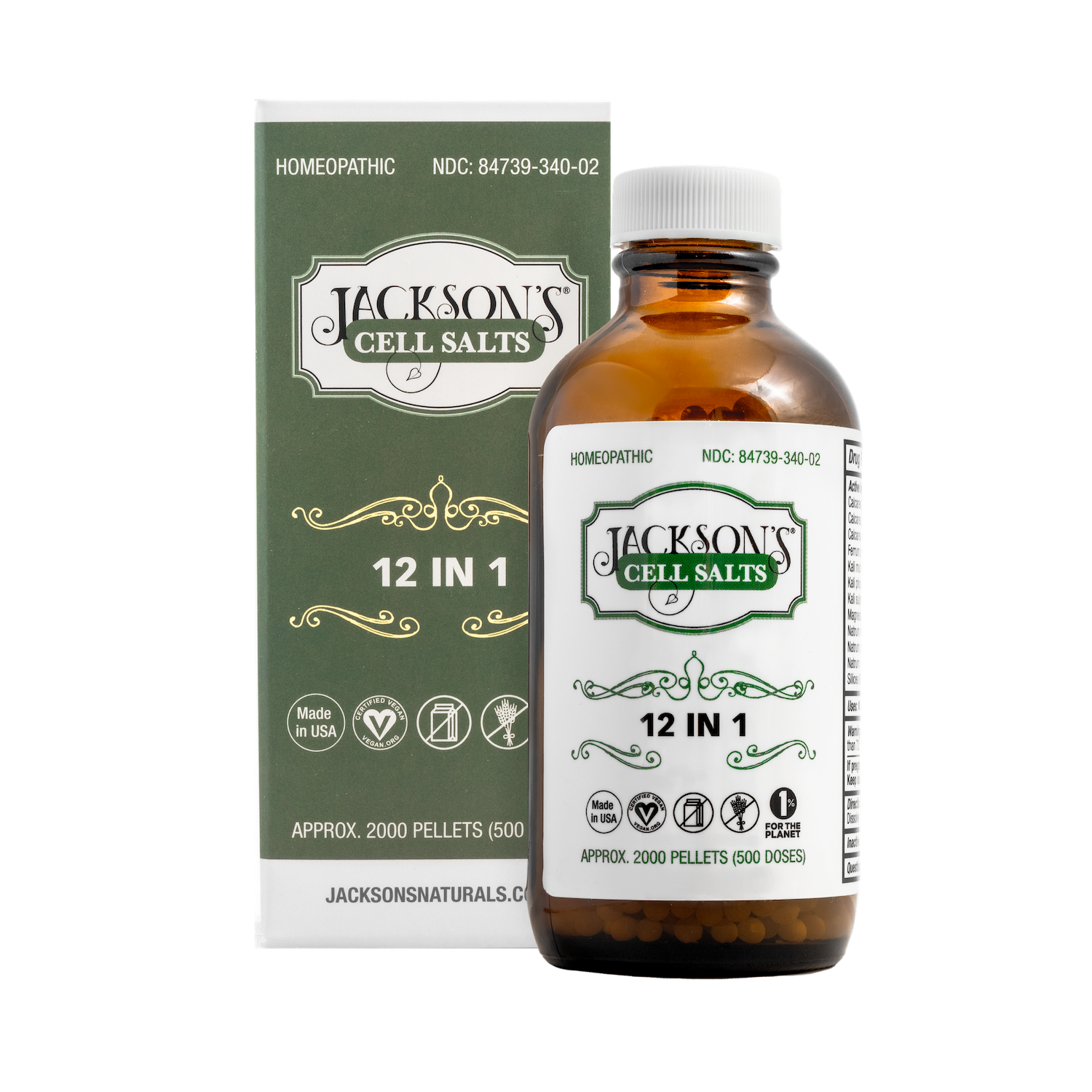 Jackson's 12 in 1 LARGE bottle (2000 pellets) - Certified Vegan, Lactose-Free All 12 Cell Salt Combination