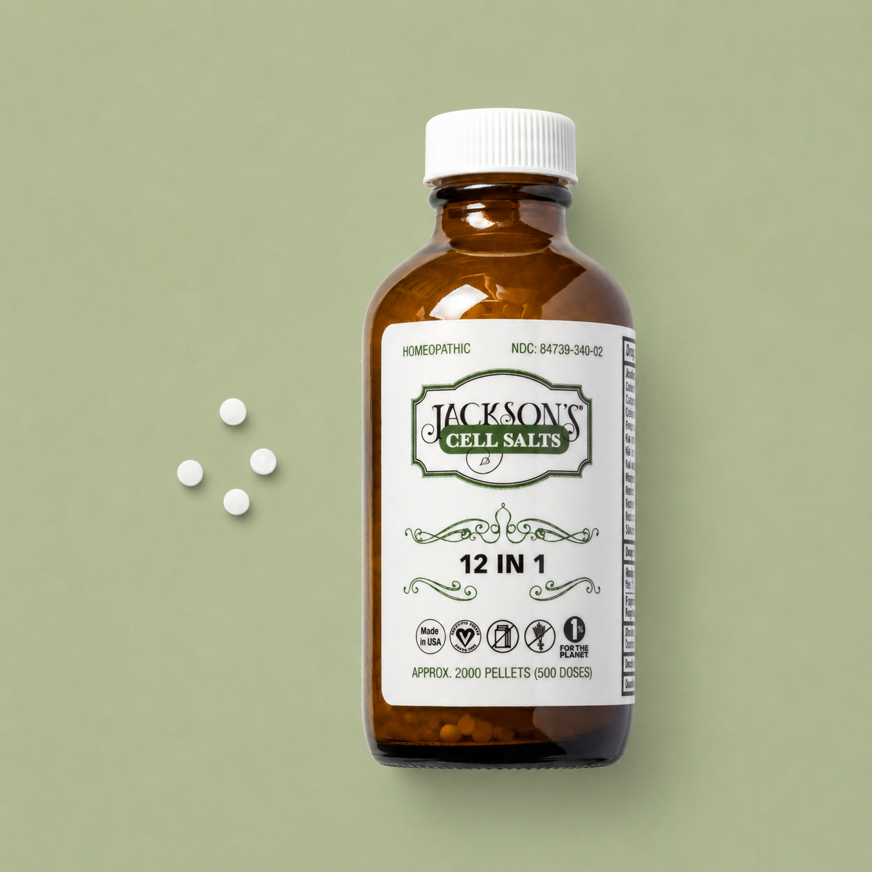 Jackson's 12 in 1 LARGE bottle (2000 pellets) - Certified Vegan, Lactose-Free All 12 Cell Salt Combination