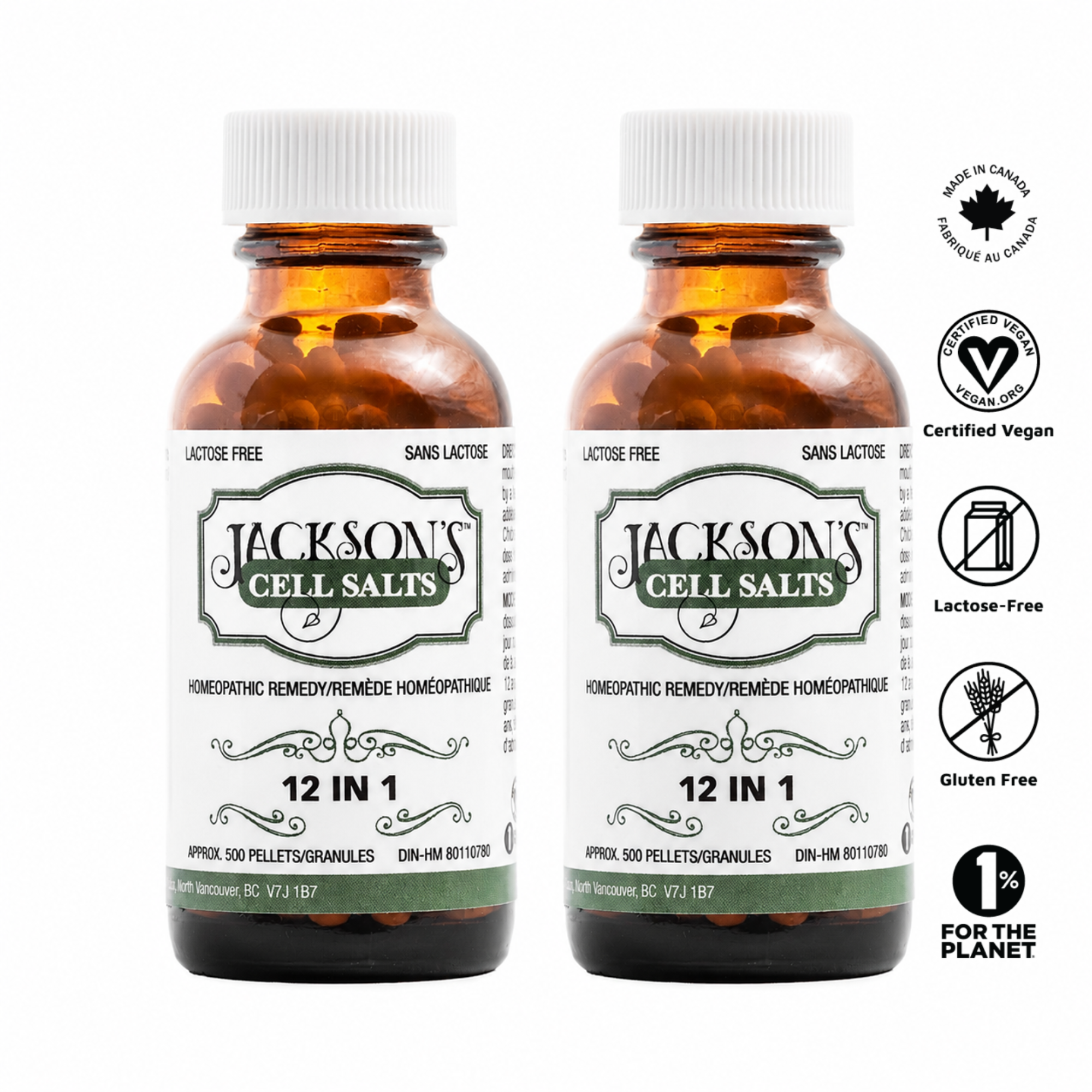 *2 for 1 SALE* 2 bottles of Jackson's 12 in 1 (500 pellets each) - Certified Vegan, Lactose-Free All 12 Tissue Cell Salt Combination