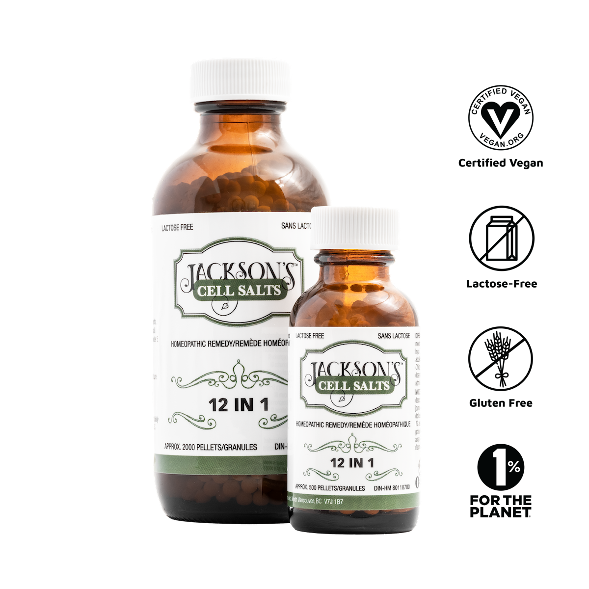 Jackson's 12 in 1 LARGE bottle (2000 pellets) - Certified Vegan, Lactose-Free All 12 Cell Salt Combination