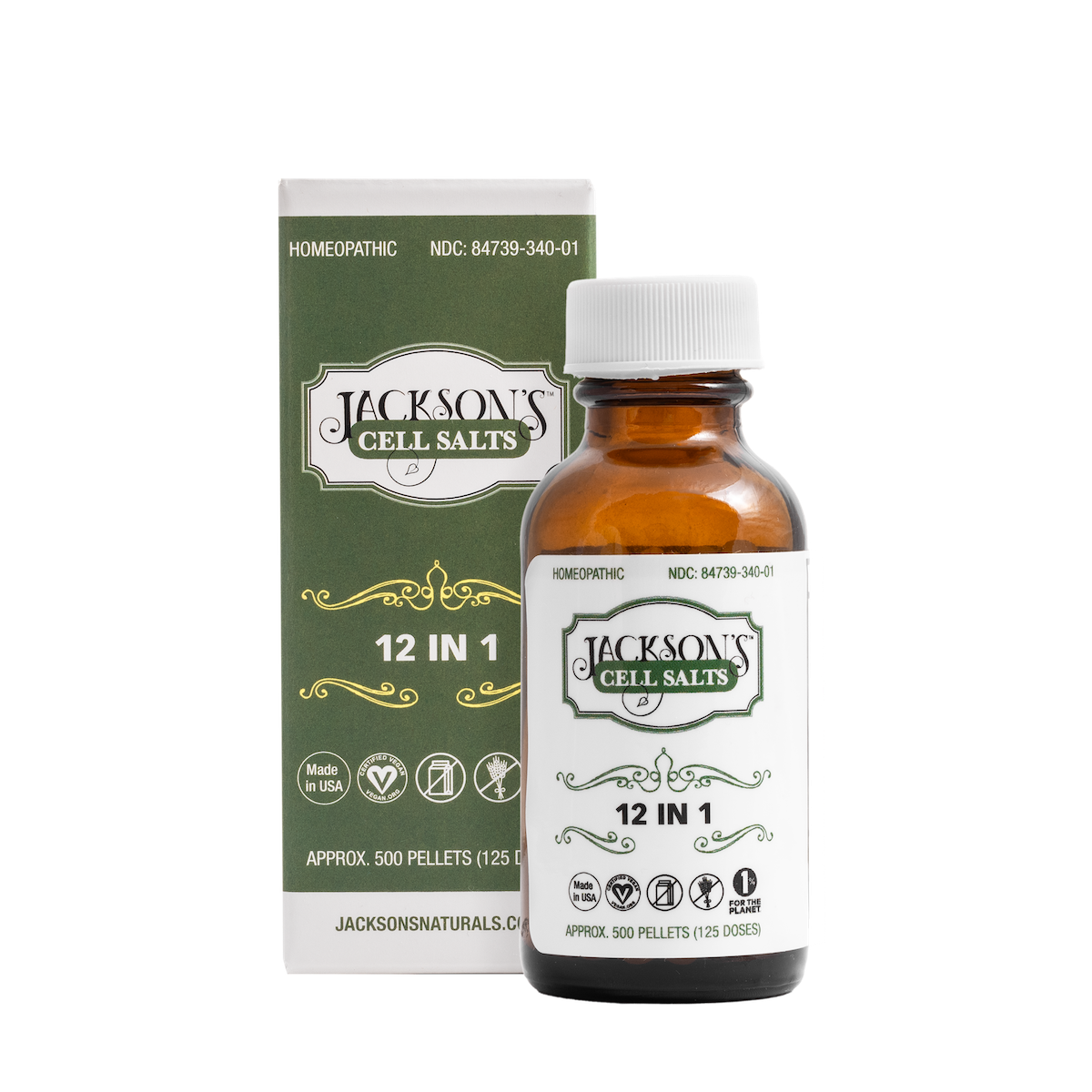 Jackson's 12 in 1 (500 pellets) - Certified Vegan, Lactose-Free All 12 Cell Salt Combination