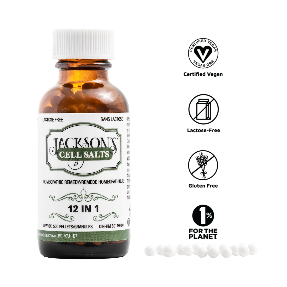 Jackson's 12 in 1 (500 pellets) - Certified Vegan, Lactose-Free All 12 Tissue Cell Salt Combination