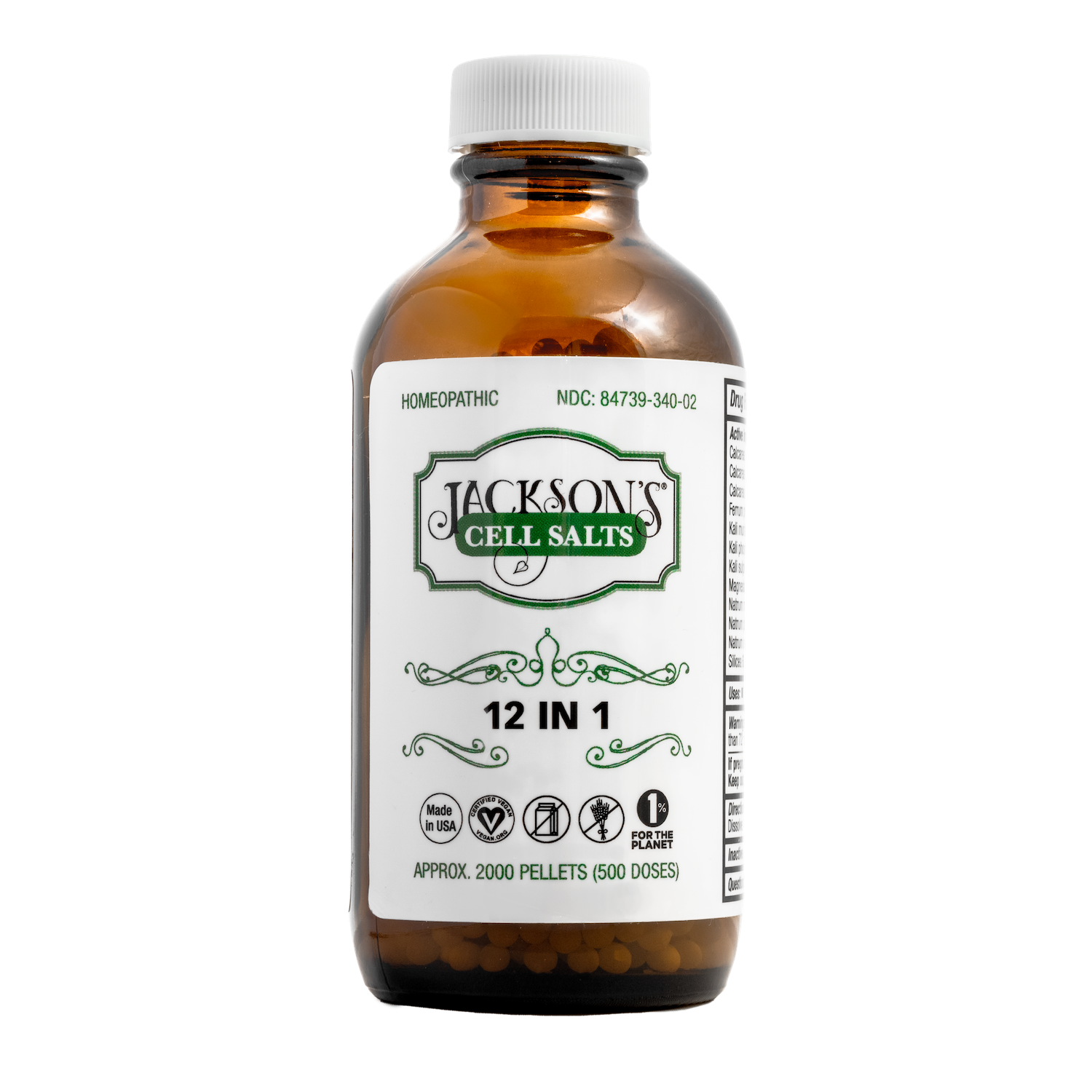 Jackson's 12 in 1 LARGE bottle (2000 pellets) - Certified Vegan, Lactose-Free All 12 Cell Salt Combination