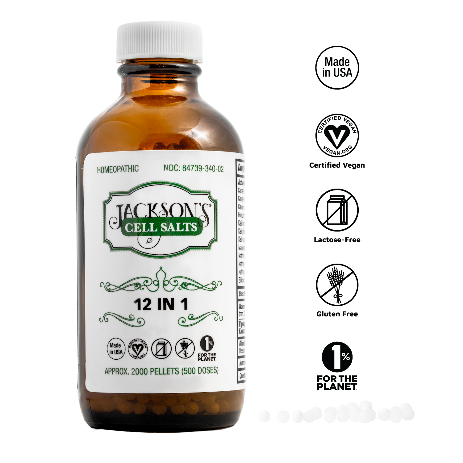 Jackson's 12 in 1 LARGE bottle (2000 pellets) - Certified Vegan, Lactose-Free All 12 Cell Salt Combination