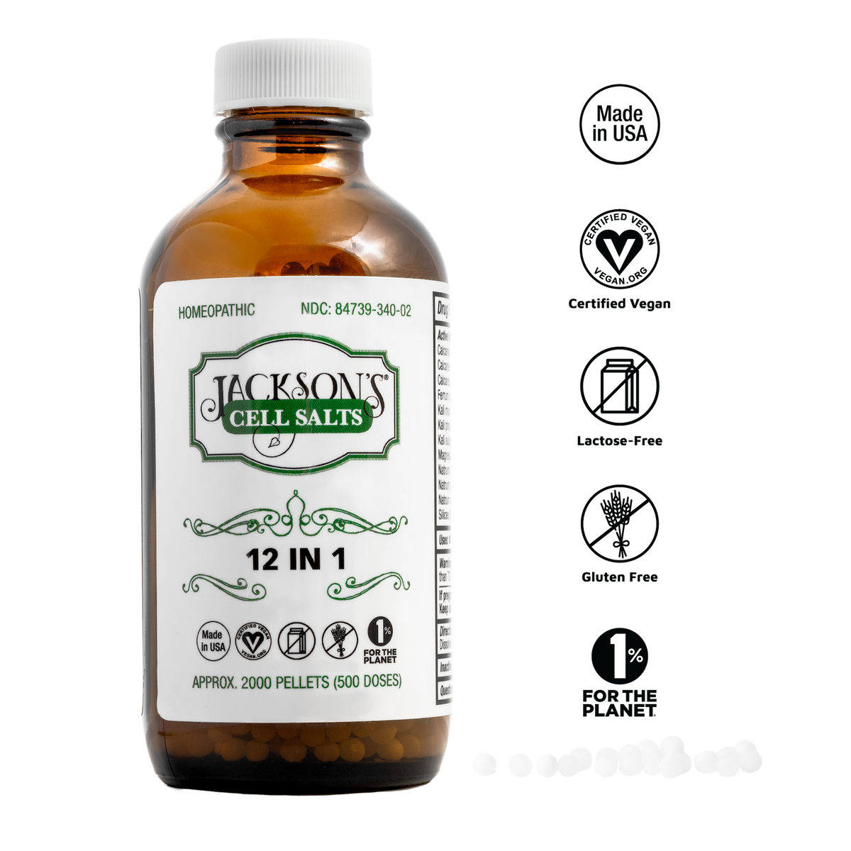 Jackson's 12 in 1 LARGE bottle (2000 pellets) - Certified Vegan, Lacto