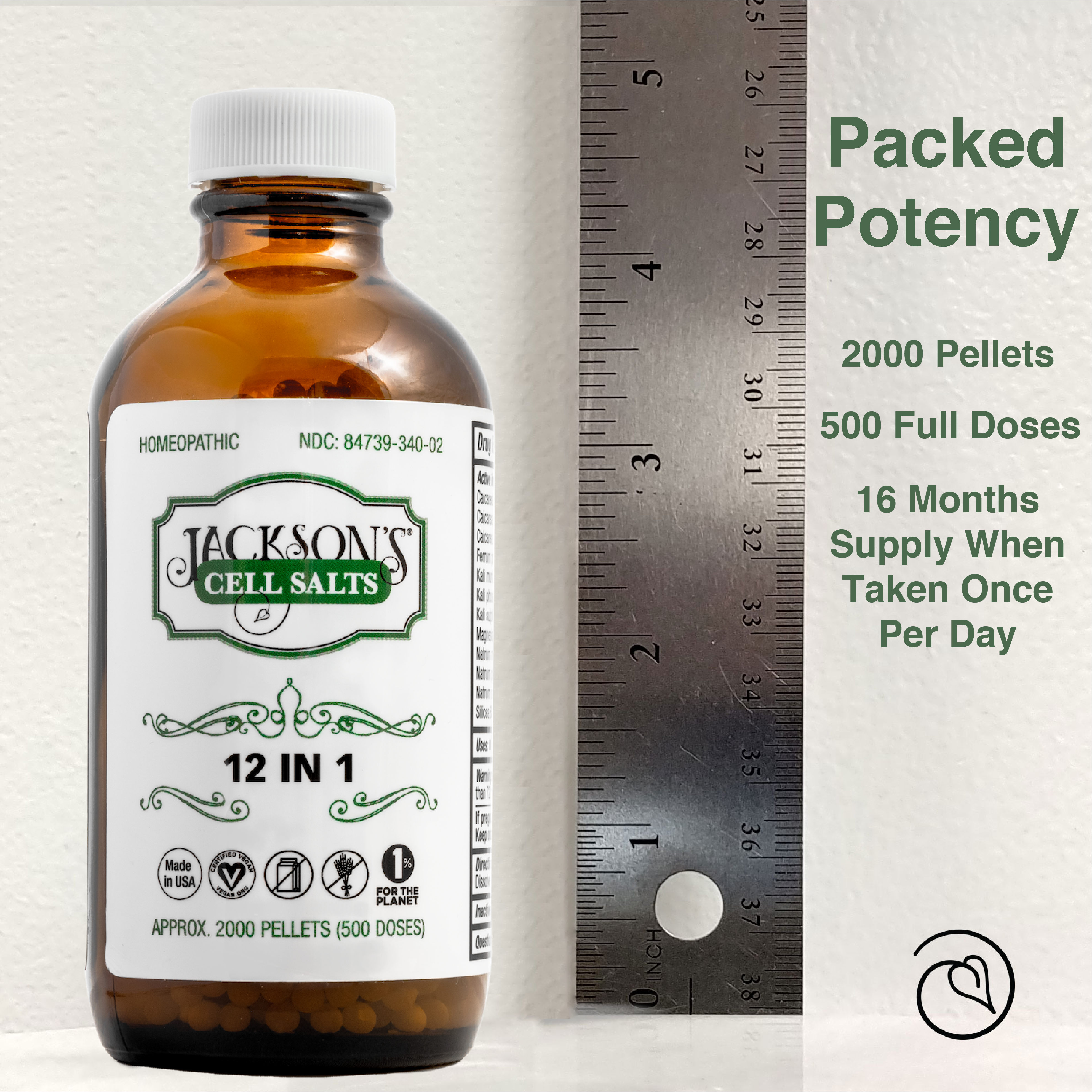 Jackson's 12 in 1 LARGE bottle (2000 pellets) - Certified Vegan, Lactose-Free All 12 Cell Salt Combination